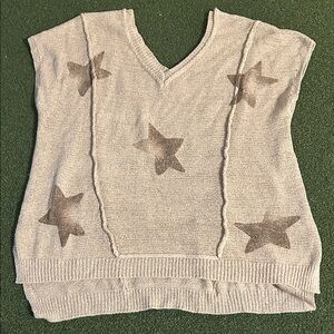 POL Gray Star V-Neck Sweater